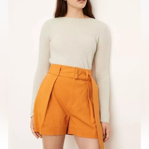 VINCE Belted Twill Linen-blend Short In Burnt Orange - Picture 5 of 12